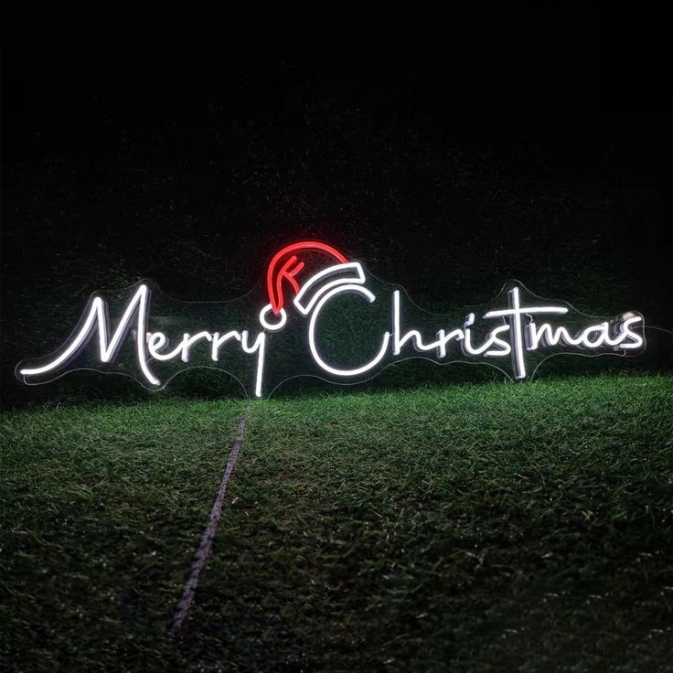 Неоновая вывеска настольный Merry Christmas, холодный белый, красный