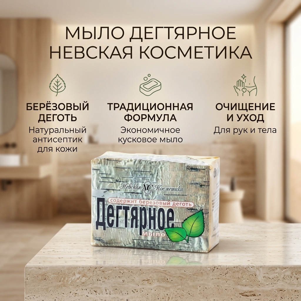 Кусковое мыло туалетное Невская косметика Дягтерное Деготь 100 г