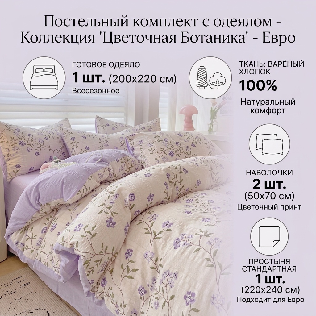 Комплект Набор с одеялом евростандарт хлопок, 2 наволочки: 50x70 см