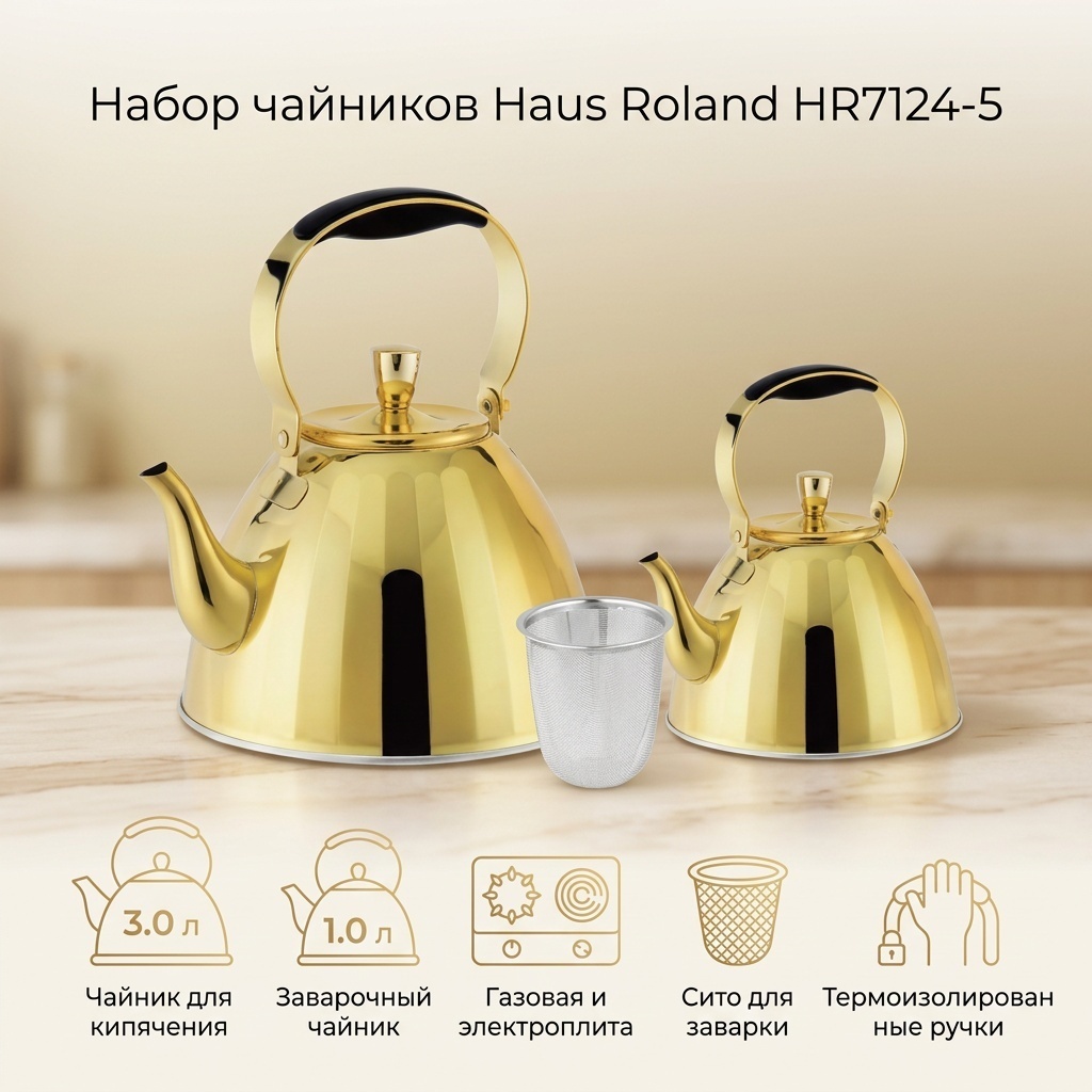Haus Roland набор чайников HR7124-5 3 л, нержавеющая сталь