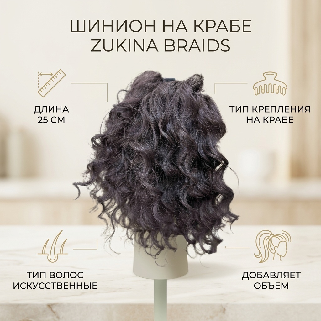 ZUKINA BRAIDS шиньон на крабе каштан женский 25 см