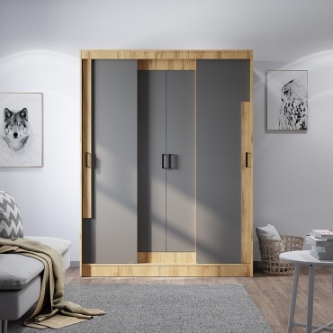 Шкаф-купе DOMA SM160, 160x210х57 см, серый, коричневый