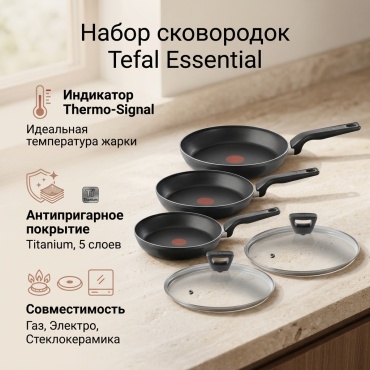 Набор сковородок Tefal Essential 4251850 5 в 1