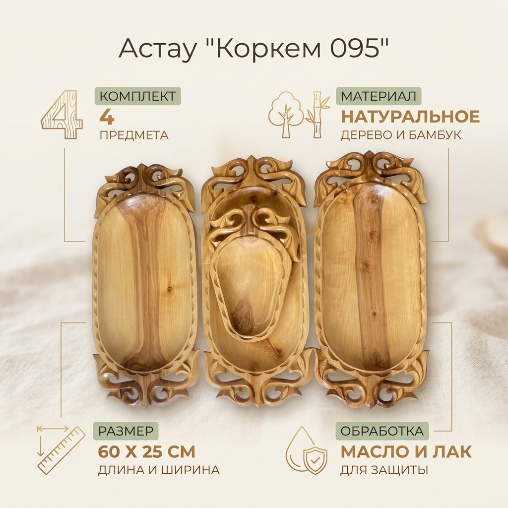 Астау Korkem astau Коркем астау 095 60х25 см, дерево, бамбук, 4 шт