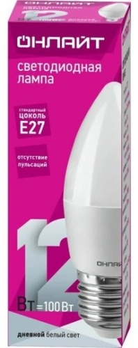 ОНЛАЙТ 12W E27, светодиодная, холодный белый