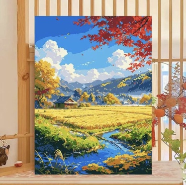 Картина по номерам Пшеничное поле и ферма холст на подрамнике 50x40 см