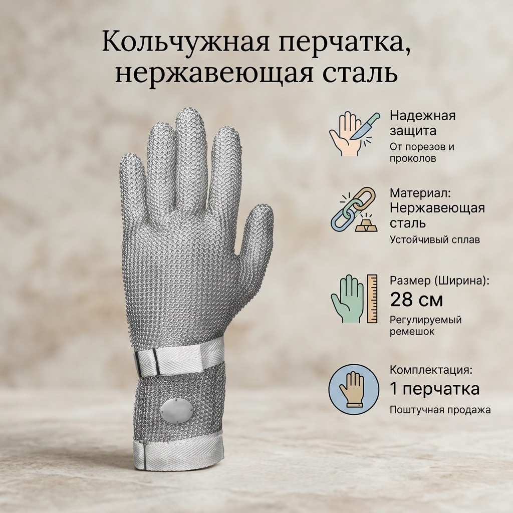 Кольчужные перчатки нержавеющая сталь, 1 шт