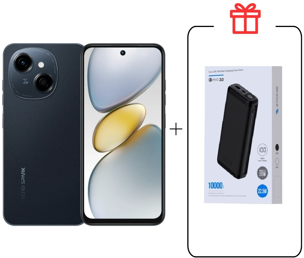 Смартфон TECNO SPARK Go 1 3 ГБ/64 ГБ черный + подарок