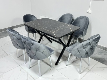 Комплект Rosaperla SOFIA K4, стол 130х80 см + 6 стульев, черный