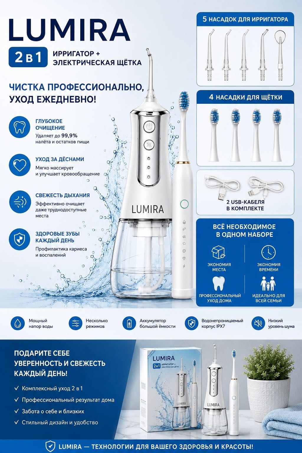 LUMIRA ирригатор ирригатор, электрическая щетка импульсный, портативный