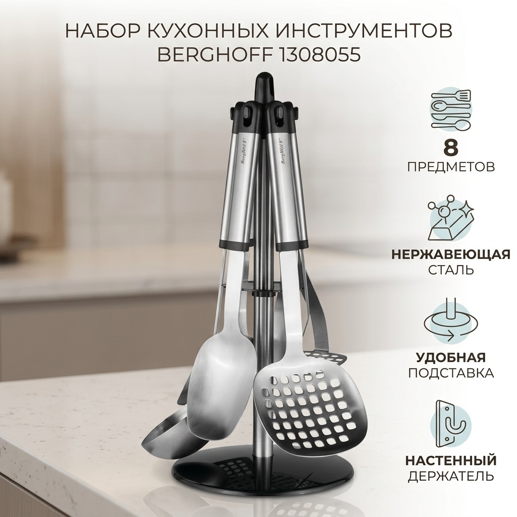 Набор кухонных инструментов Berghoff нержавеющая сталь, 8 шт