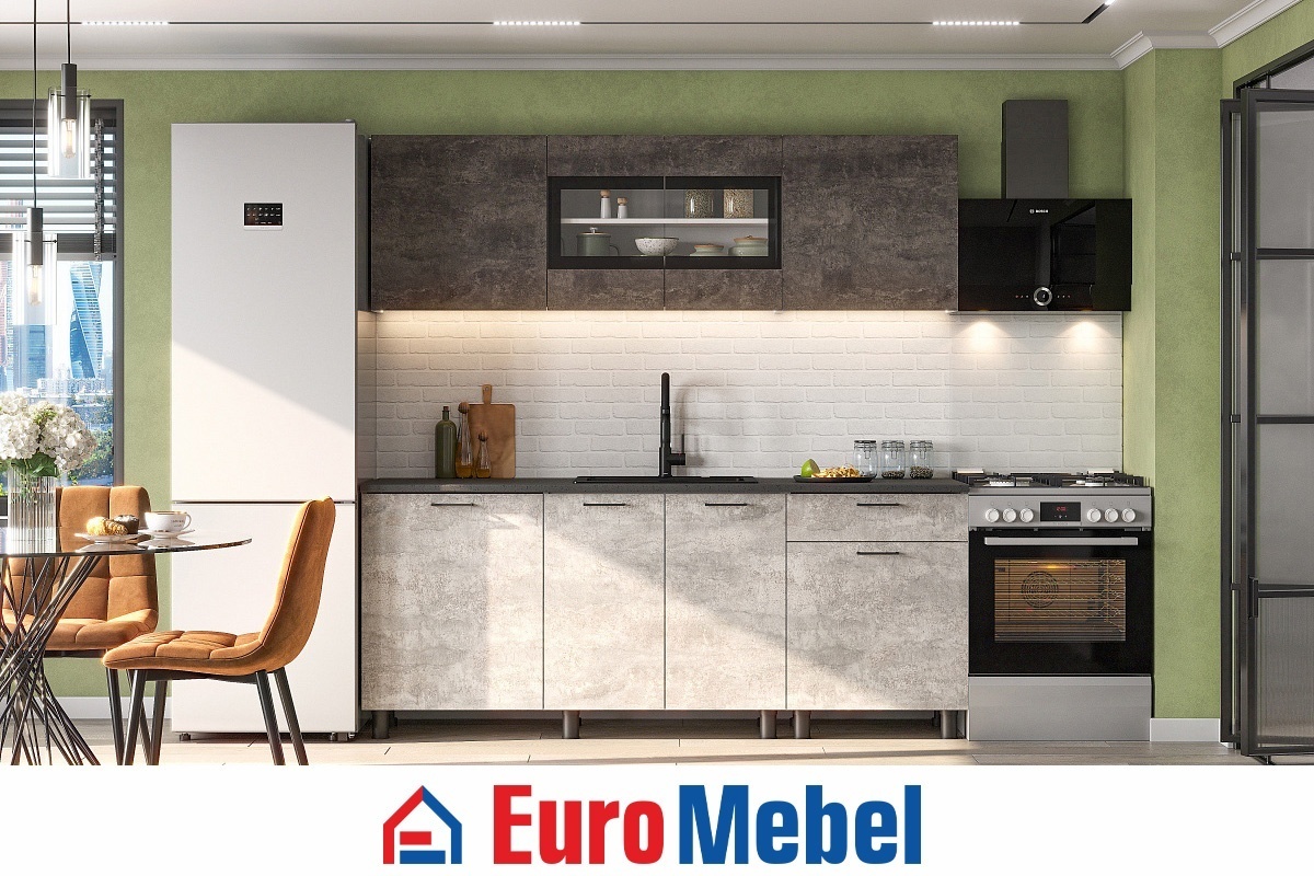 Кухонный гарнитур Euromebel КГ 9, 00062523, 200x220х60 см, ЛДСП, серый, коричневый