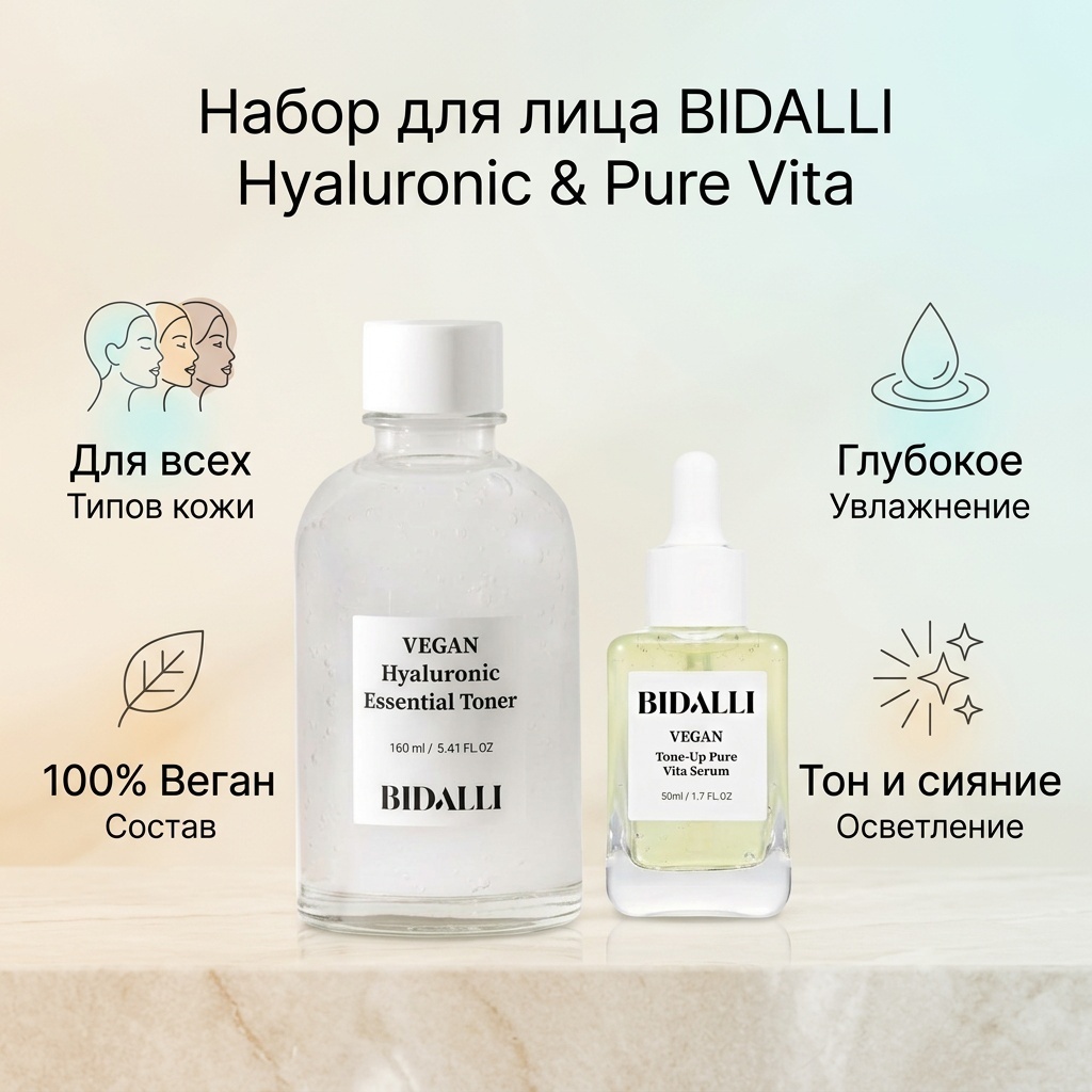 BIDALLI Hyaluronic Essential toner и Tone up Pure Vita Serum набор по уходу за лицом для женщин