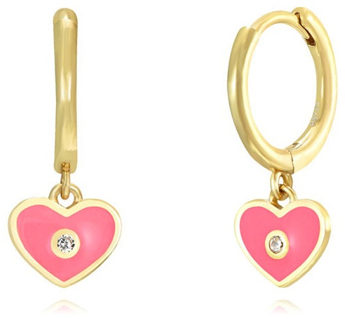 Серьги детские с сердцем Bloomy “Candy Heart” вес 2 г золото-серебро, эмаль