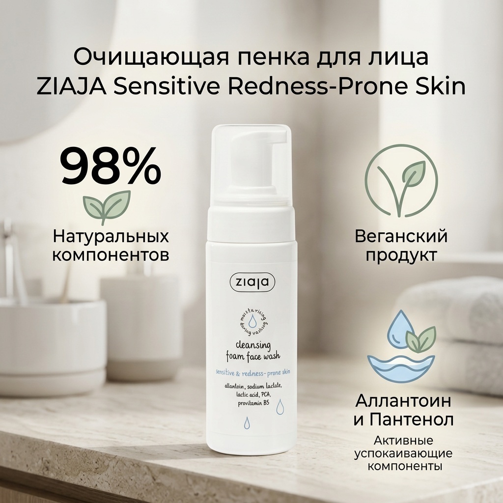 ZIAJA Sensitive Redness-Prone Skin пенка 150 мл