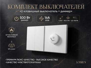 Выключатель клавишный LOBRUN LB/SW-2 + Dimmer 500W, белый