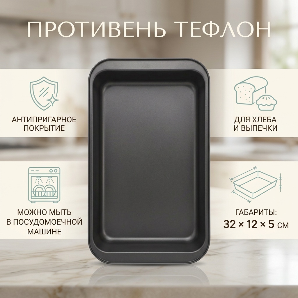 Противень для выпечки, для запекания, для пиццы, для хлеба, для кексов, для гриля, для круассанов, для сэндвичей тефлон, 1 шт