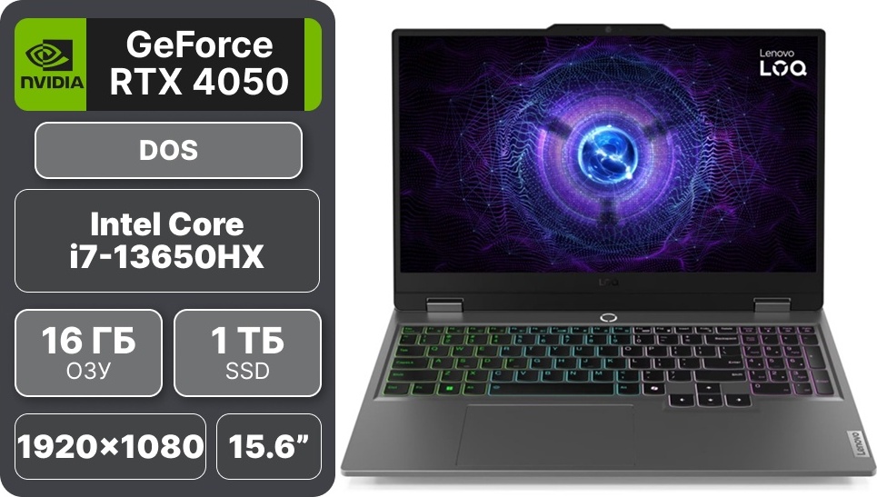 Ноутбук Lenovo LOQ 83DV01CLRK 15IRX9 15.6" / 16 Гб / SSD 1000 Гб / Без ОС / 83DV01CLRK