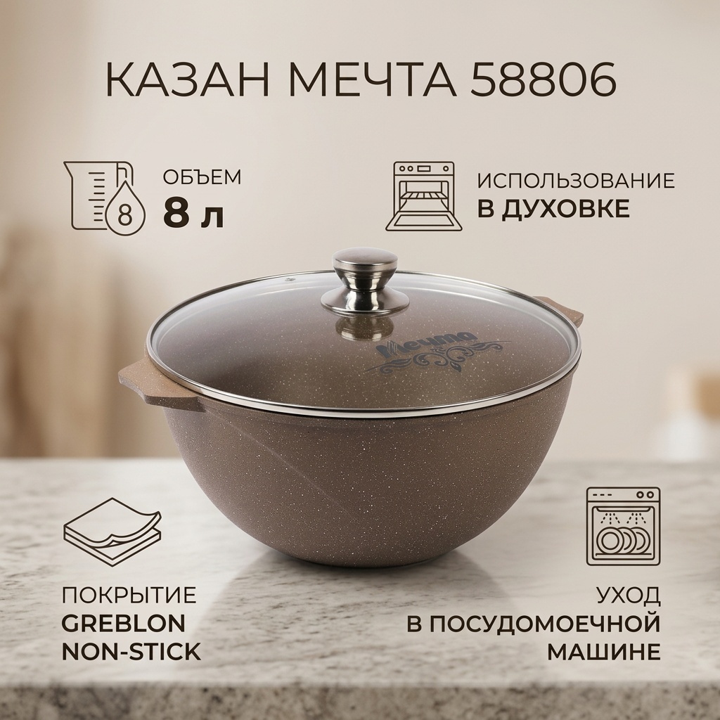 Казан Мечта 8 л, стекло