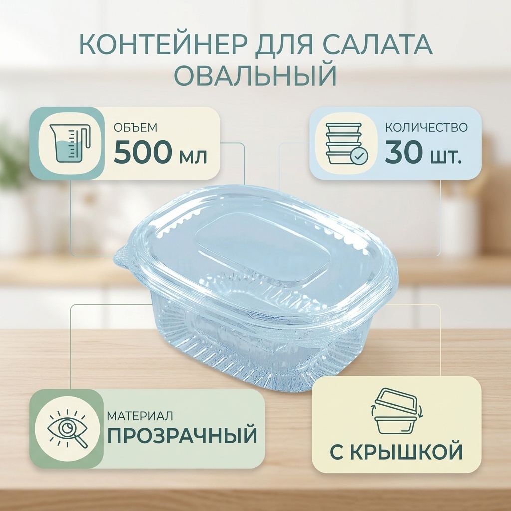Контейнер овальный для салата 500 мл (30)