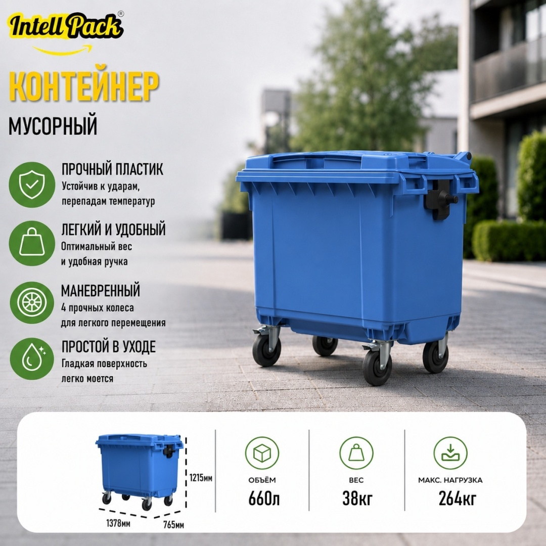 Мусорный бак Intellpack 660 л 137.8x76.5x121.5 см, пластик