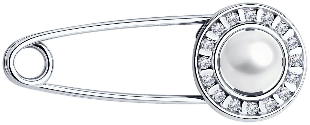 Брошь Diamant 94-340-02641-1 вес 1.45 г серебро, фианит, культивированный жемчуг
