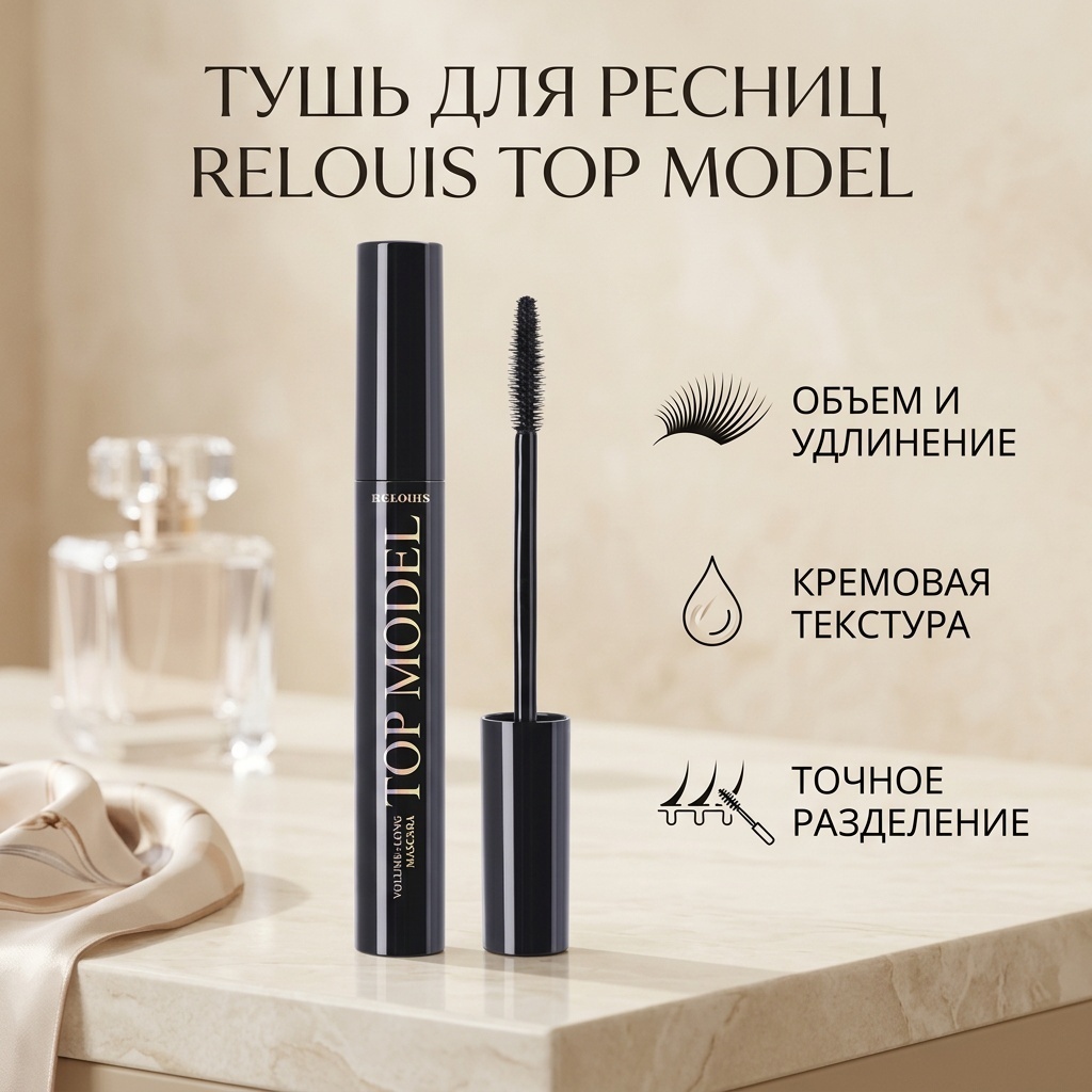 Тушь для ресниц RELOUIS Top Model для объема, удлиняющая, моделирующая черный