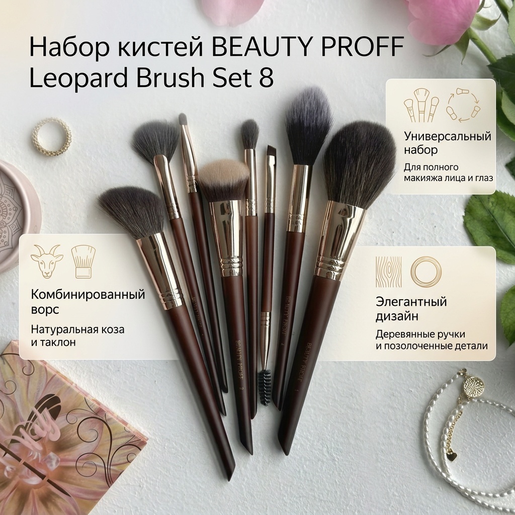 BEAUTY PROFF набор кистей для макияжа Leopard Brush Set 8