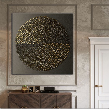 Araystudio.kz картина интерьерная Чёрно-золотая фактурная композиция 70x70 см