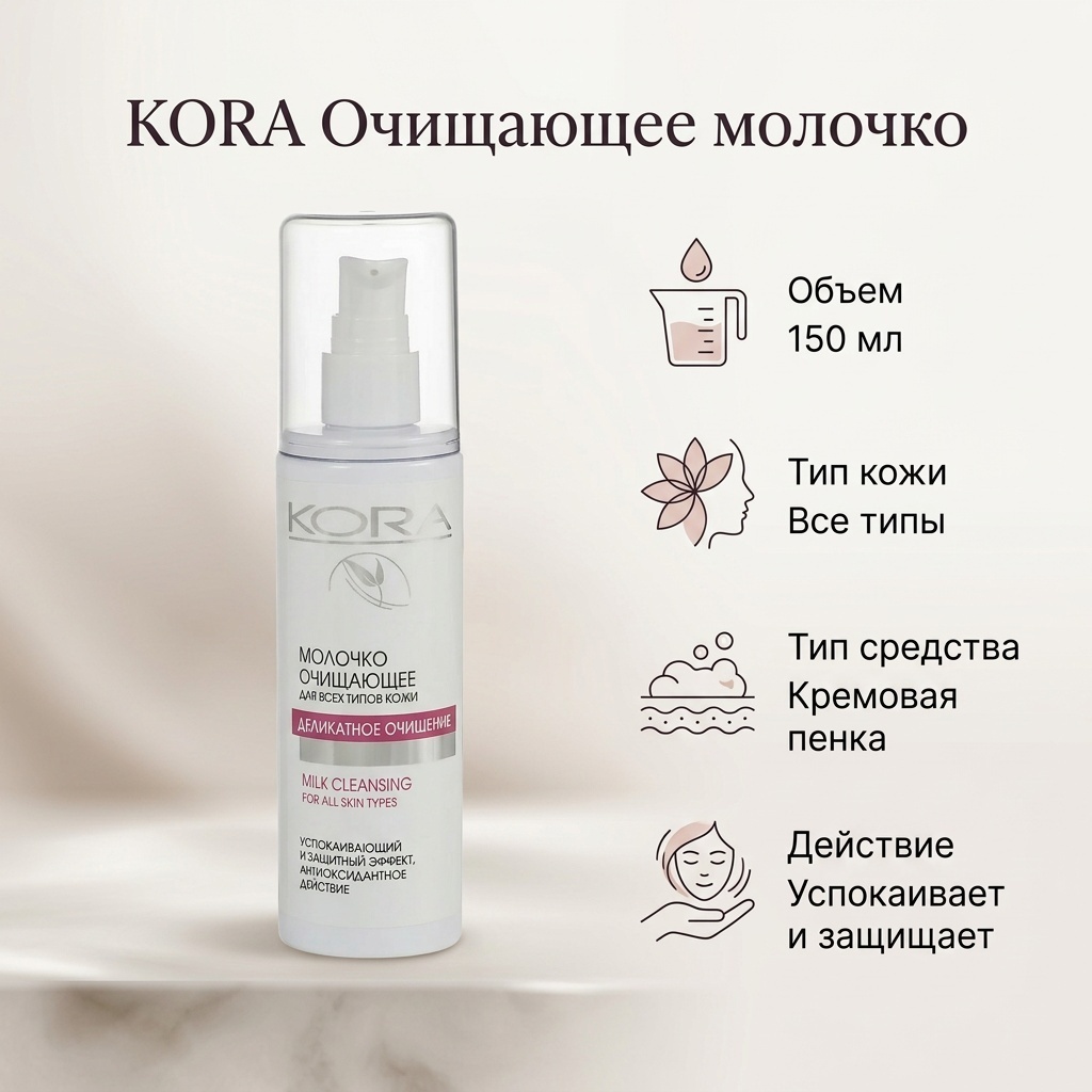 KORA Очищающее молочко для всех типов кожи Деликатное очищение Milk Cleansing пенка 150 мл