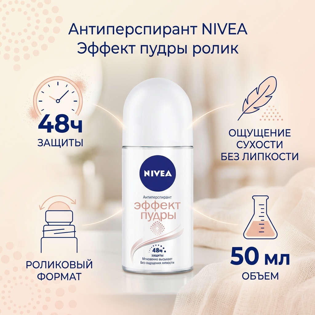 NIVEA Эффект пудры ролик антиперспирант для женщин 50 мл