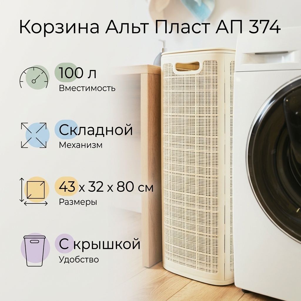Альт-Пласт корзина для белья, игрушек 43x32x80 см, пластик, полипропилен