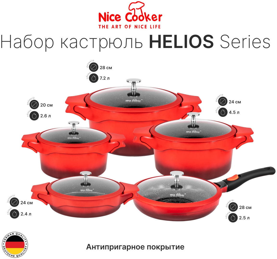 Nice Cooker смешанный набор HELIOS HLO-10T K-C (RED) 10 в 1