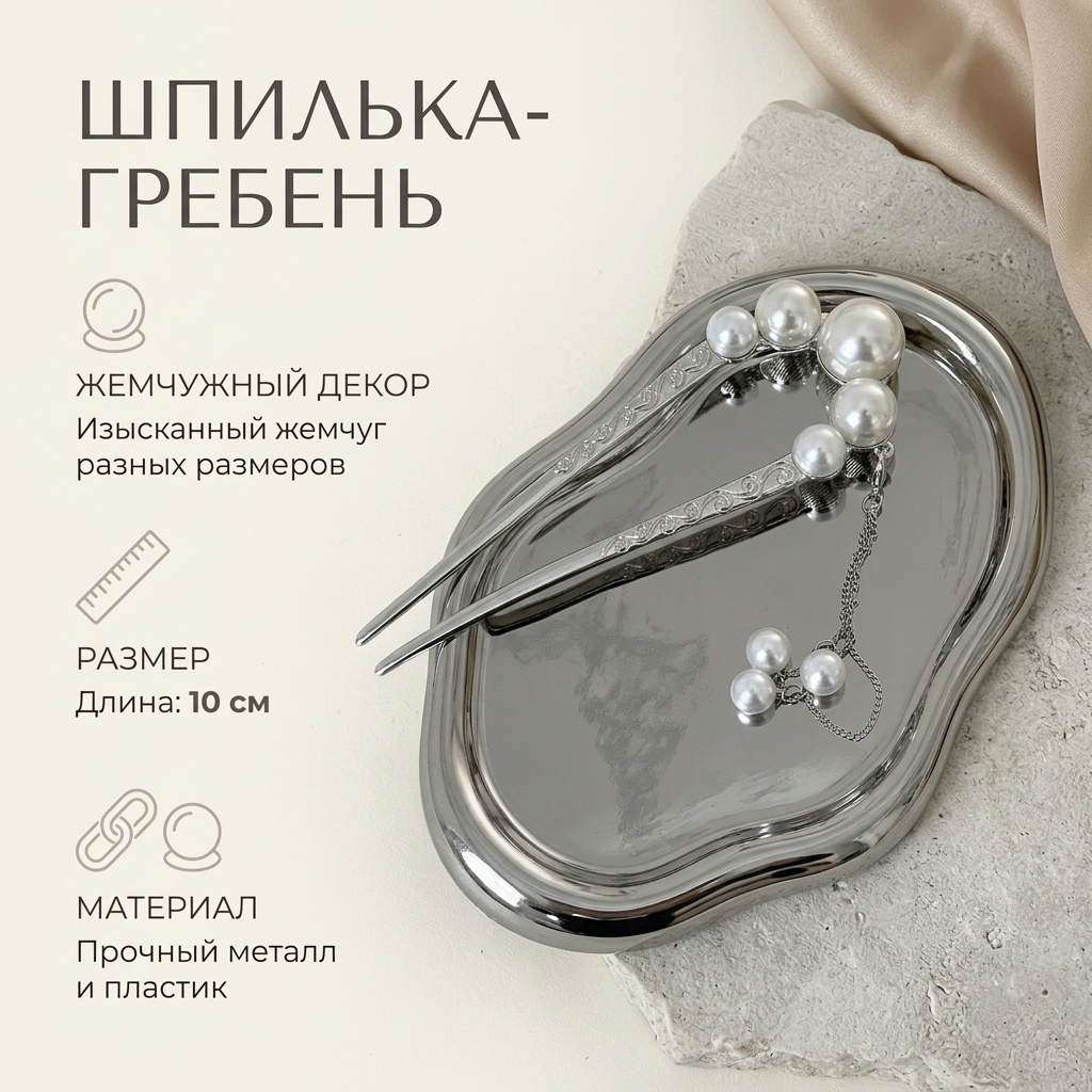 Шпилька гребень 1 шт, серебристый