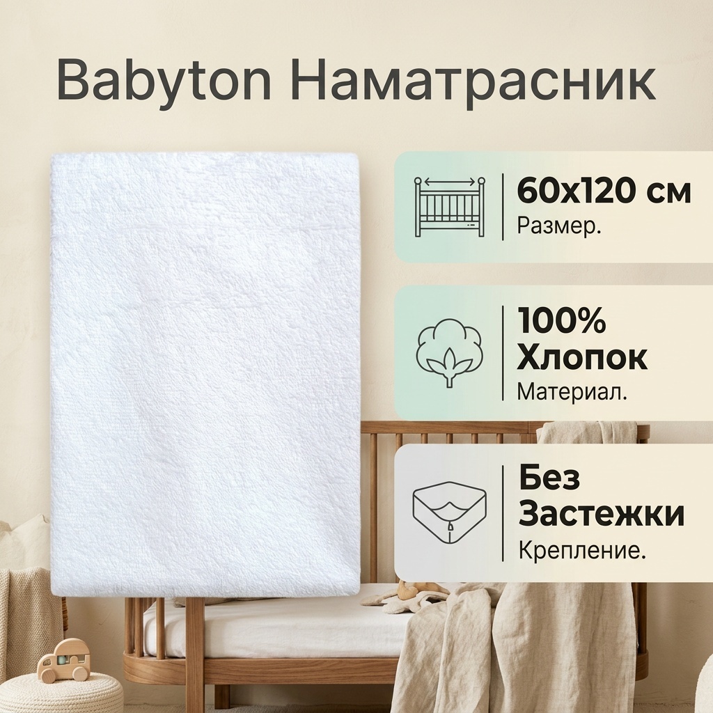 Babyton наматрасник без застежки 5264С/Б(8) 60x120, хлопок