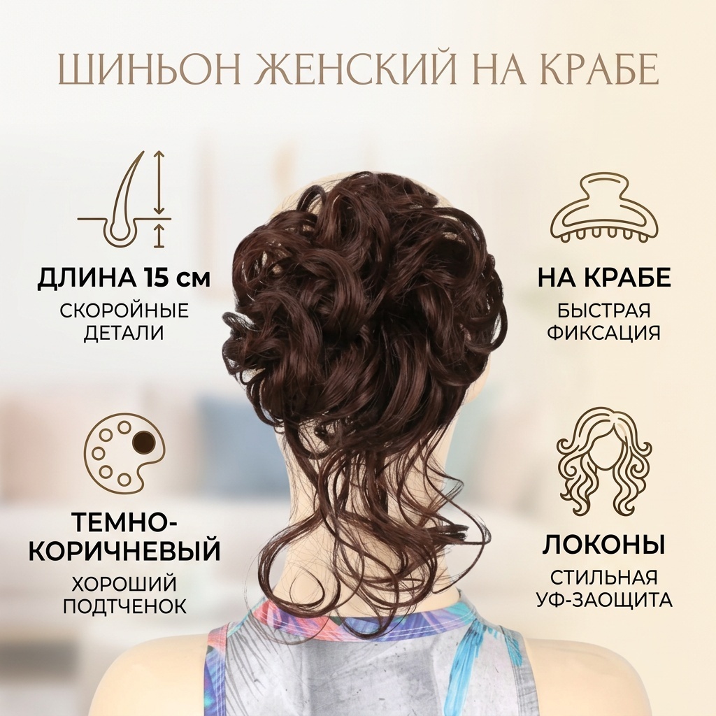 Шиньон на крабе темно коричневый женский