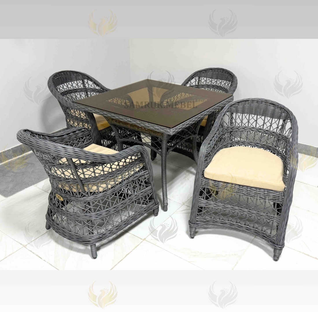 Комплект Samruk Mebel 5 в 1, кол-во персон: 4, металл, текстиль, искусственный ротанг, стекло