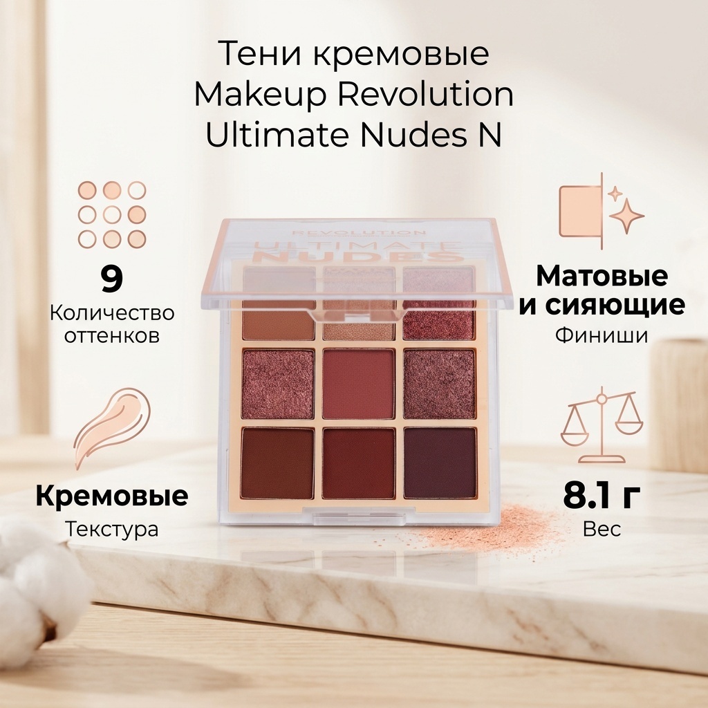 Makeup Revolution тени кремовые Ultimate Nudes N