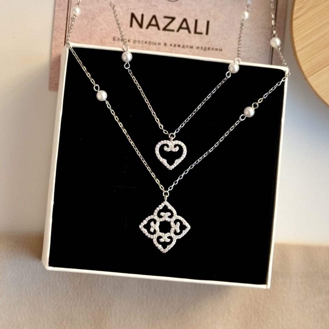 Колье Nazali silver 7312269 длина 55 см вес 6.9 г серебро, жемчуг, фианит