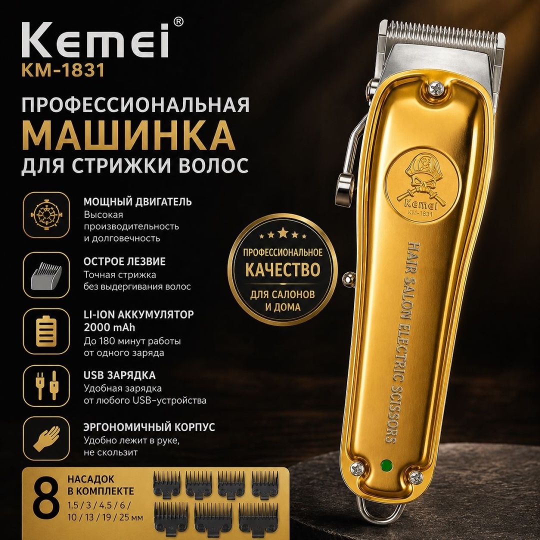 Kemei машинка для стрижки KM-1831 золотой
