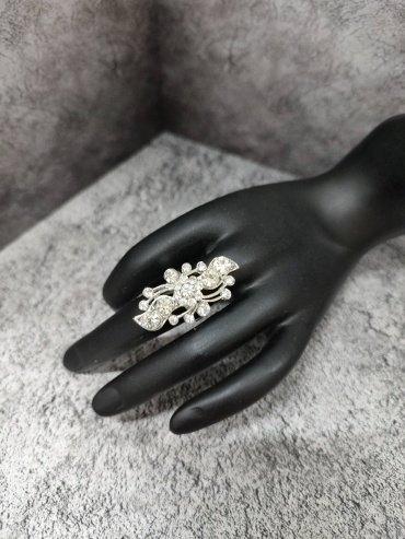 Кольцо FASHION 019952736 размер регулируемый бижутерный сплав, стекло, серебристый