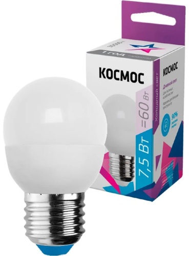 Космос 7.5W E27, светодиодная, холодный белый