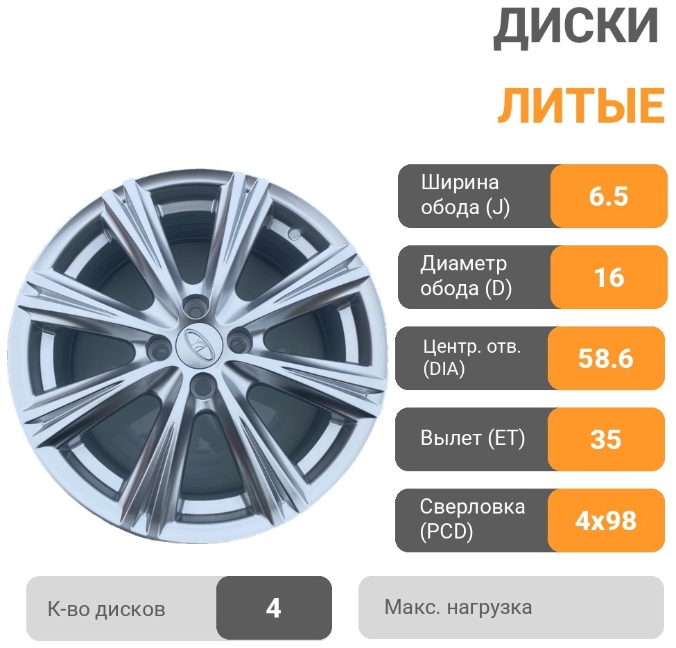 DWS Аттика 6.5x16/4x98 D58.6 ET35 4 диска серебристый