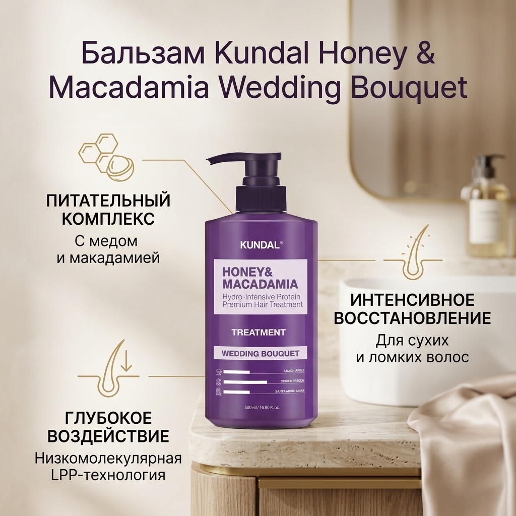 Kundal Honey & Macadamia, Treatment, Wedding Bouquet бальзам 500 мл
