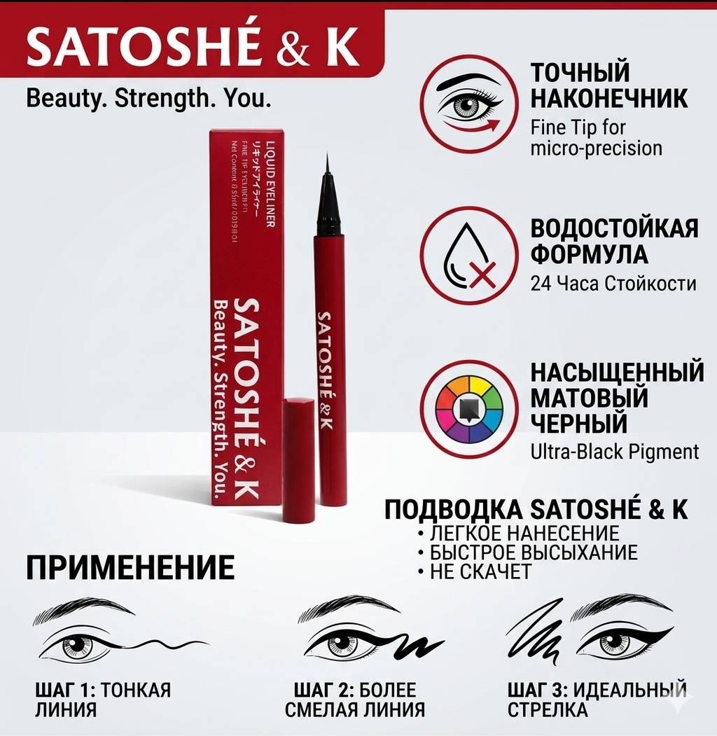 Satoshe & K Жидкая подводка-фломастер SATOSHÉ & K: Секрет вашего идеального взгляда подводка-фломастер черный Черный
