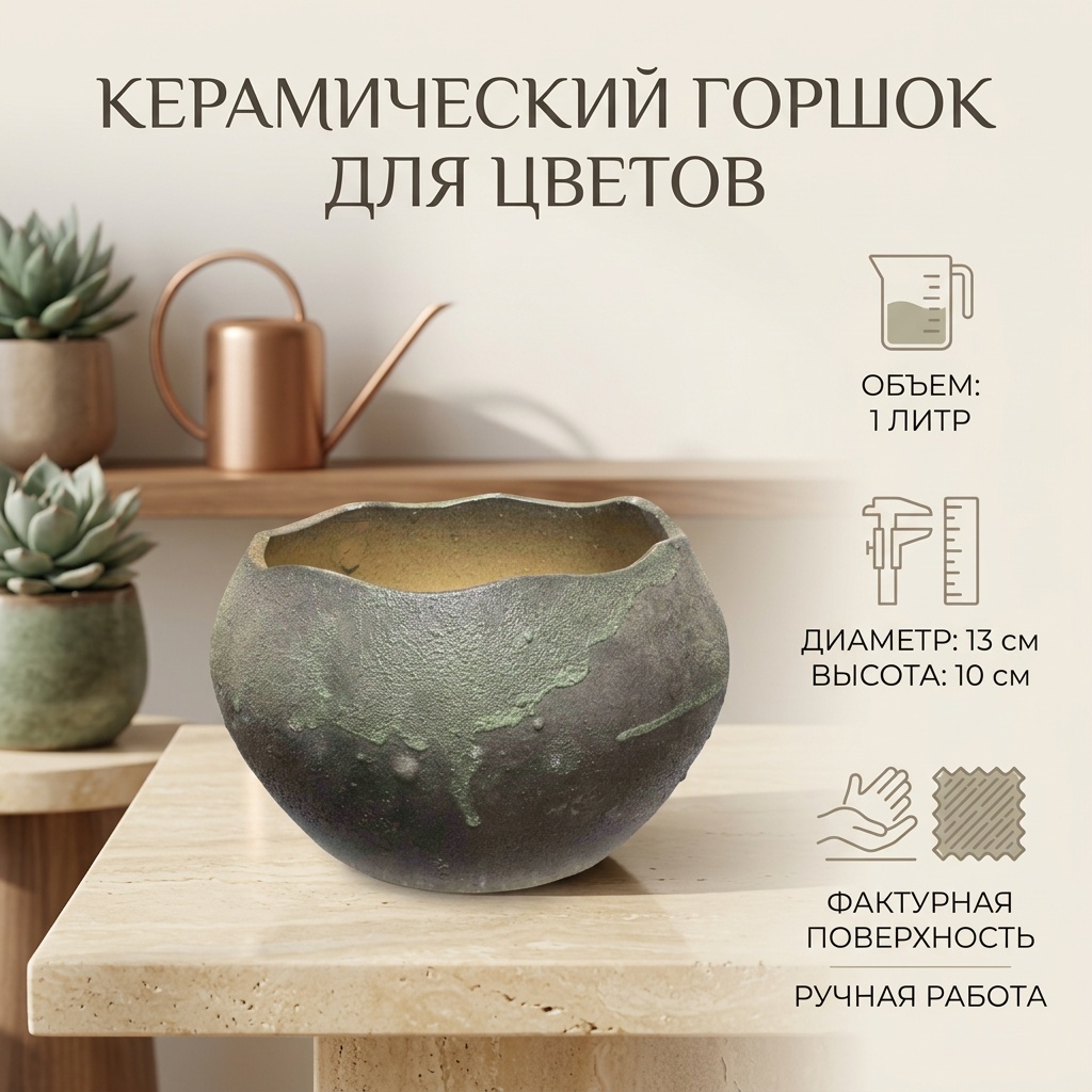 Кашпо для дома 1 л, керамика