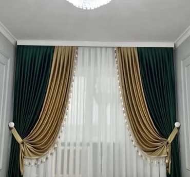 Комплект OKA HOME 500x280 см 3 шт, велюр, бархат, зеленый, золотистый