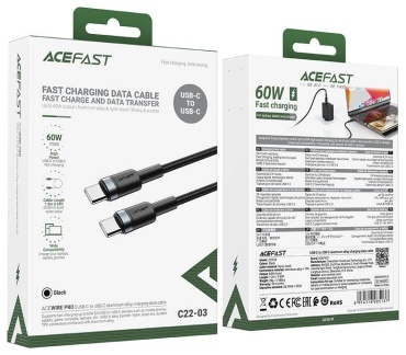 Кабель ACEFAST USB TypeC (M), 1.2 м, черный