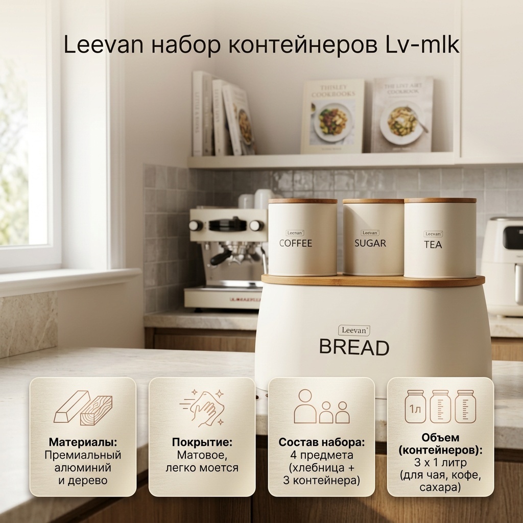 Leevan набор контейнеров Lv-mlk, алюминий, дерево