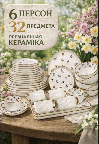 Сервиз на 6 персон Прованс, предметов: 32, столовый, керамика